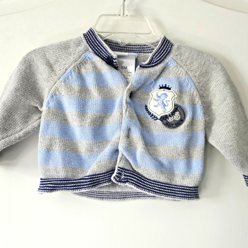 Vitamins Baby Light Blue and Gray Striped Sweater 6M